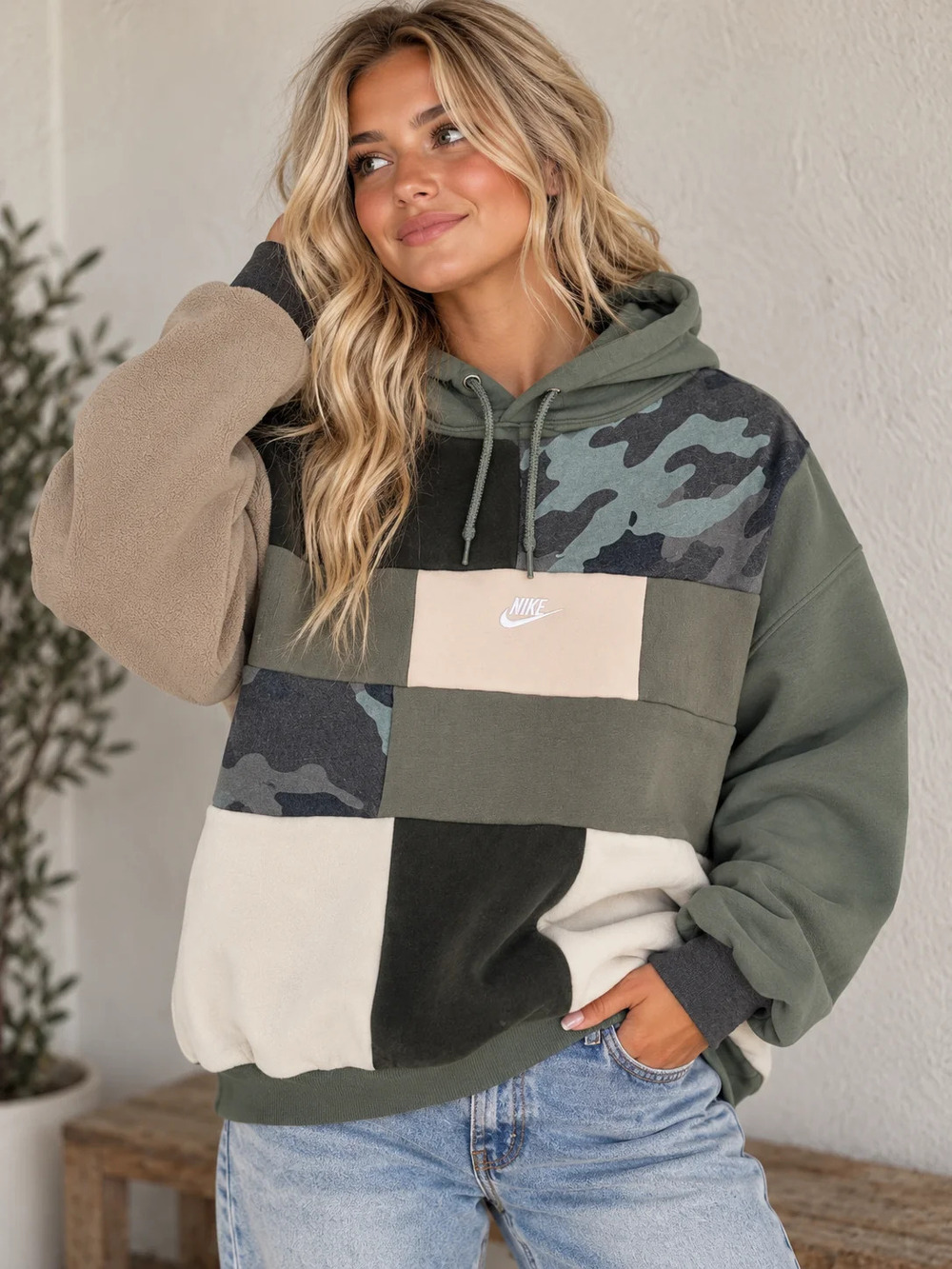 Upcycled Camo Nike Patchwork Hoodie
